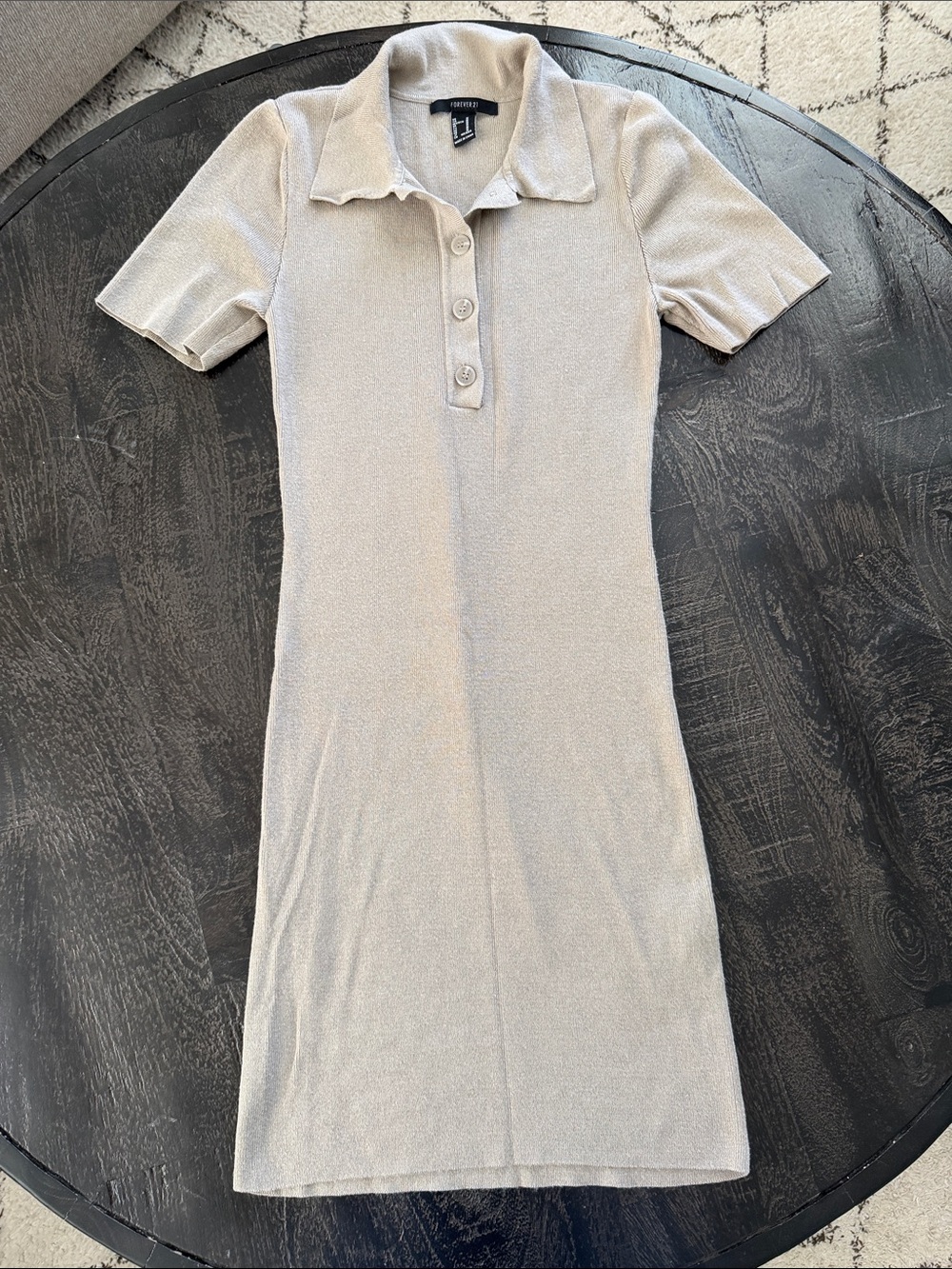 Forever 21 Beige Short Sleeve Polo Midi Dress